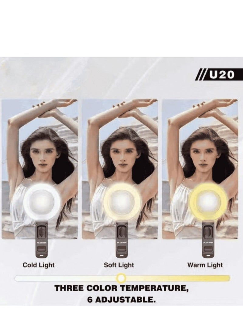 التخطيط مصباح حلقي صغير محمول بمشبك ومرآة: إضاءة احترافية فورية لصور سيلفي ومكياج وفيديوهاتك! ارتقِ بمستوى صورك وفيديوهاتك مع هذا المصباح الحلقي LED الصغير والمطور، المزود بمرآة مدمجة. يتميز بـ 6 أوضاع إضاءة ألوان وسطوع قابل للتعديل، مما يجعله مثاليًا لوضع المكياج، وتسجيل مدونات الفيديو، والتقاط صور سيلفي بإضاءة مثالية في أي مكان وزمان - Image 2