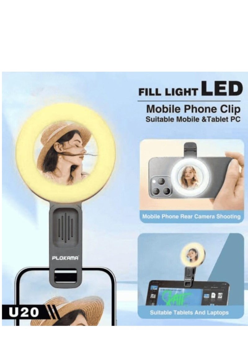 التخطيط مصباح حلقي صغير محمول بمشبك ومرآة: إضاءة احترافية فورية لصور سيلفي ومكياج وفيديوهاتك! ارتقِ بمستوى صورك وفيديوهاتك مع هذا المصباح الحلقي LED الصغير والمطور، المزود بمرآة مدمجة. يتميز بـ 6 أوضاع إضاءة ألوان وسطوع قابل للتعديل، مما يجعله مثاليًا لوضع المكياج، وتسجيل مدونات الفيديو، والتقاط صور سيلفي بإضاءة مثالية في أي مكان وزمان - Image 3