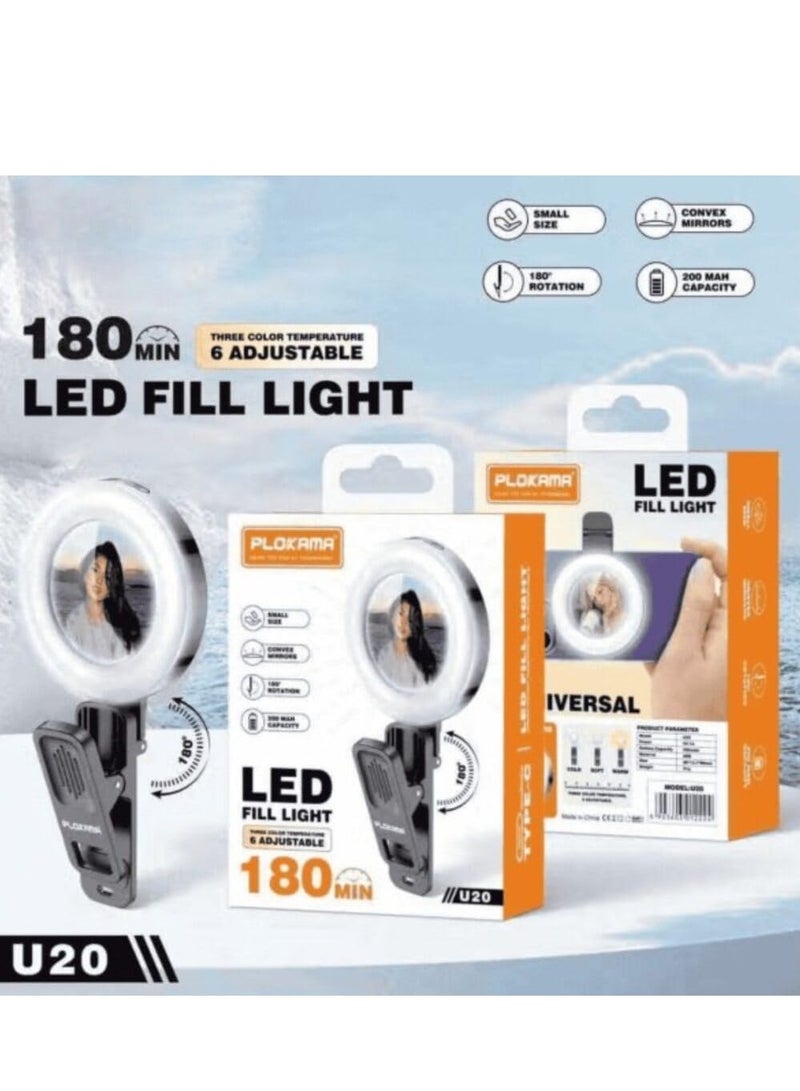 التخطيط مصباح حلقي صغير محمول بمشبك ومرآة: إضاءة احترافية فورية لصور سيلفي ومكياج وفيديوهاتك! ارتقِ بمستوى صورك وفيديوهاتك مع هذا المصباح الحلقي LED الصغير والمطور، المزود بمرآة مدمجة. يتميز بـ 6 أوضاع إضاءة ألوان وسطوع قابل للتعديل، مما يجعله مثاليًا لوضع المكياج، وتسجيل مدونات الفيديو، والتقاط صور سيلفي بإضاءة مثالية في أي مكان وزمان - Image 4