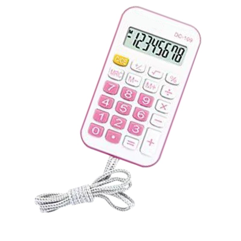 Pocket Calculator Mini Small Portable for Students School Office Supplies with Rope Pink - Image 3