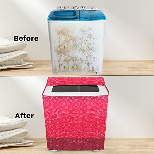 E-Retailer® Waterproof PVC Semi Automatic Washing Machine Cover With Zip Enclosure Suitable For 5kg to 8kg (Color-Red, Size-33x22x37 Inches) - Image 4