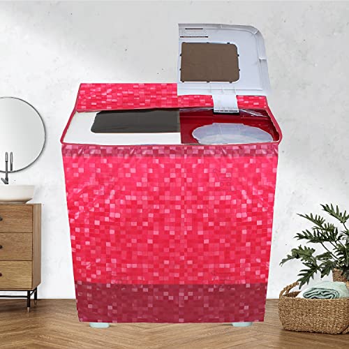 E-Retailer® Waterproof PVC Semi Automatic Washing Machine Cover With Zip Enclosure Suitable For 5kg to 8kg (Color-Red, Size-33x22x37 Inches) - Image 1