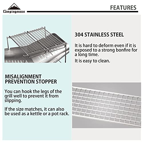 camping moon CAMPINGMOON 304 Stainless Steel Cooking Grates (L 9.3 x W 3.5 x H 0.7) for Camping Stove Grill Campfire Open Fire MTG-G (1pc of cooking grate MTG-G) - Image 3