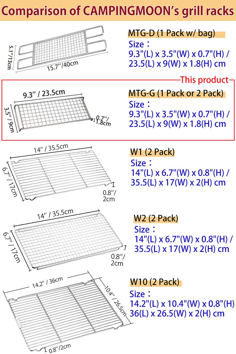 camping moon CAMPINGMOON 304 Stainless Steel Cooking Grates (L 9.3 x W 3.5 x H 0.7) for Camping Stove Grill Campfire Open Fire MTG-G (1pc of cooking grate MTG-G) - Image 4