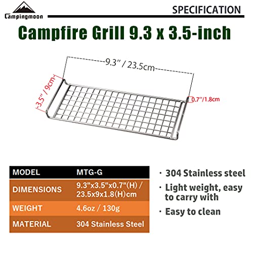 camping moon CAMPINGMOON 304 Stainless Steel Cooking Grates (L 9.3 x W 3.5 x H 0.7) for Camping Stove Grill Campfire Open Fire MTG-G (1pc of cooking grate MTG-G) - Image 2