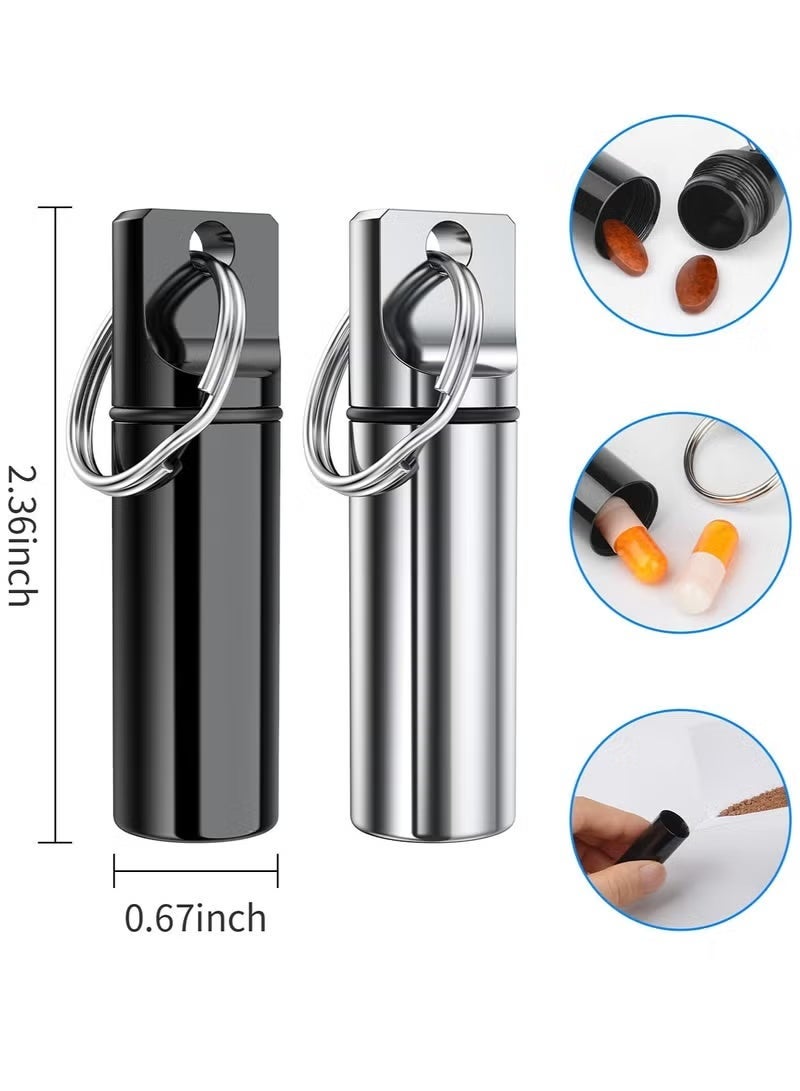 3pcs Small Aluminium Alloy Mini Portable Pill Pill Organizer Case , Box Keychain, Container for Purse, Waterproof Metal Pill Holder Medicine Bottle for Outdoor Camping Travel(Black+Silver+Red) - Image 3