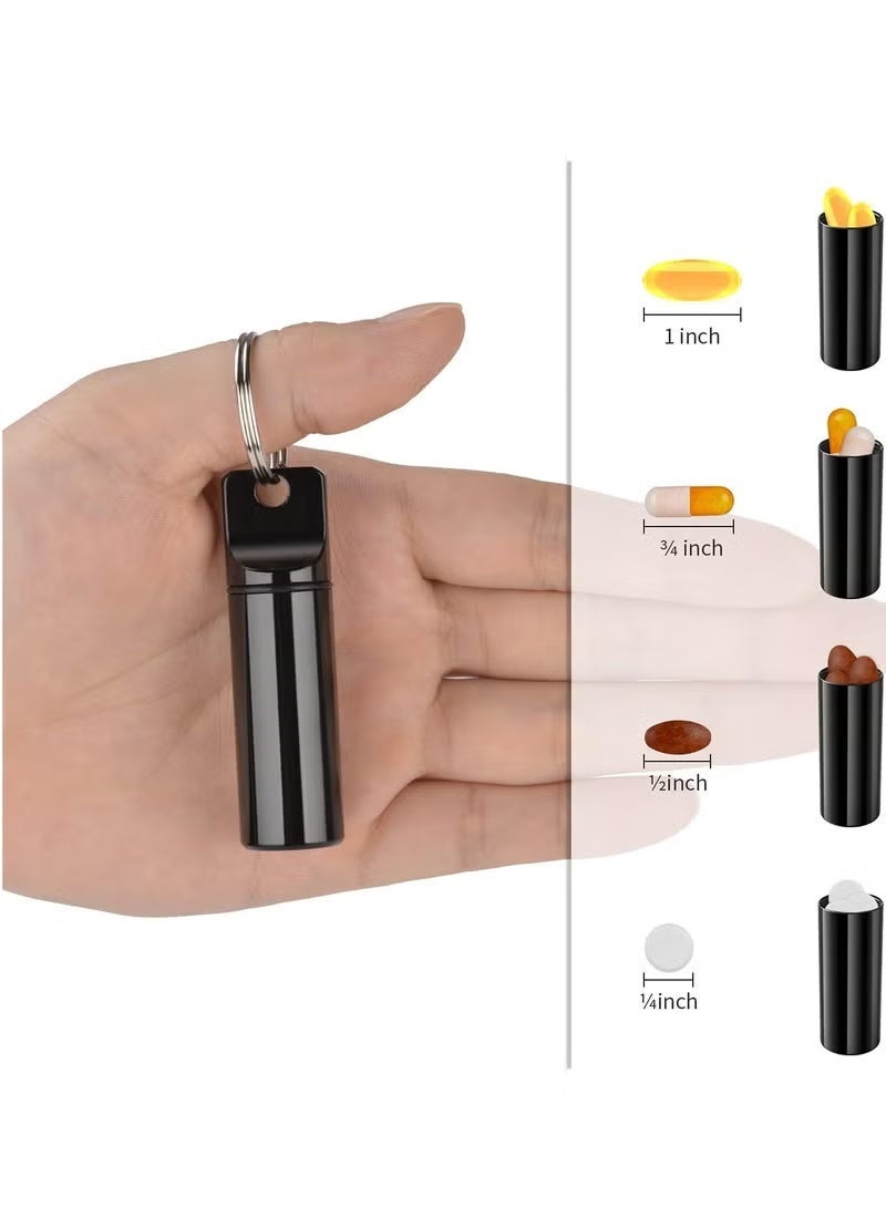 3pcs Small Aluminium Alloy Mini Portable Pill Pill Organizer Case , Box Keychain, Container for Purse, Waterproof Metal Pill Holder Medicine Bottle for Outdoor Camping Travel(Black+Silver+Red) - Image 2