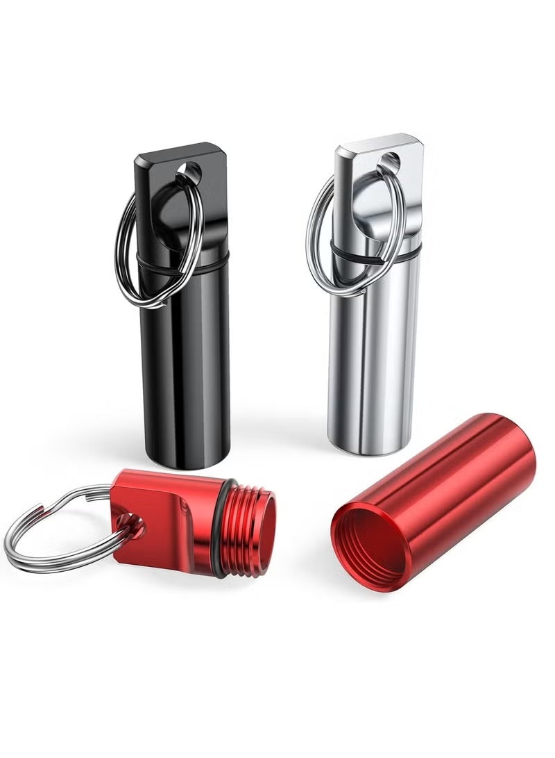 3pcs Small Aluminium Alloy Mini Portable Pill Pill Organizer Case , Box Keychain, Container for Purse, Waterproof Metal Pill Holder Medicine Bottle for Outdoor Camping Travel(Black+Silver+Red) - Image 1