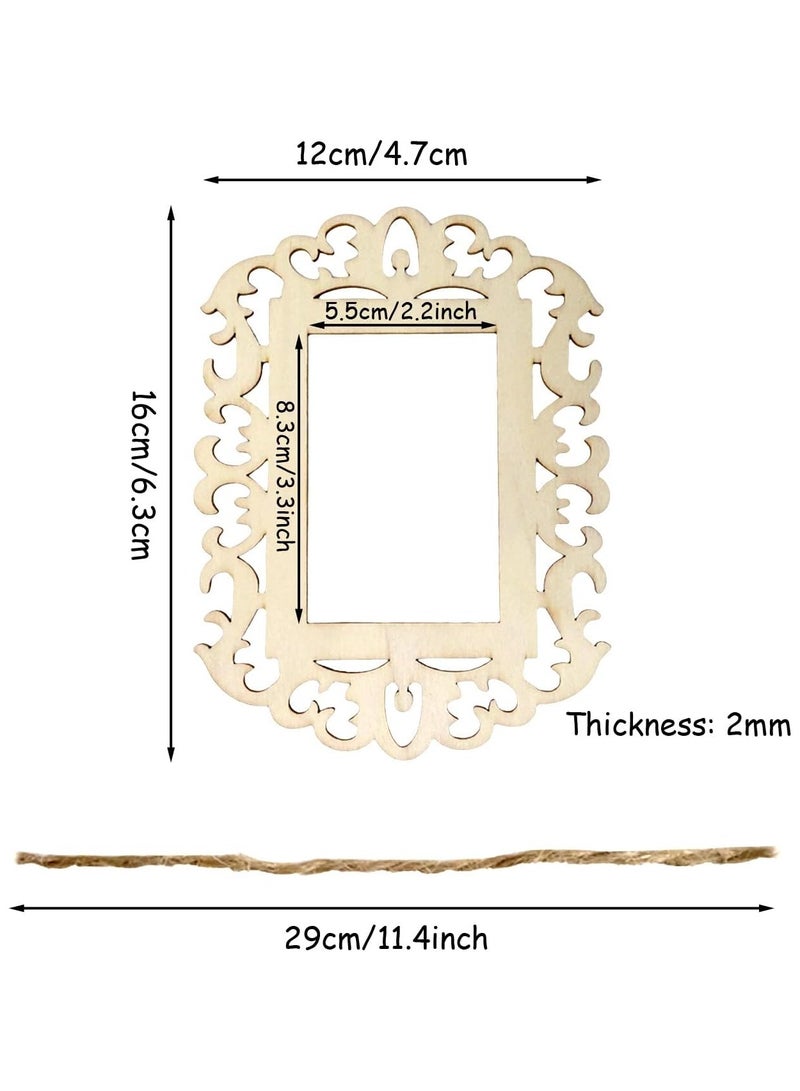 Wooden Picture Frames, Creativity with 12 Blank Unfinished Wooden Picture Frames -  for DIY Crafts, Home Decor, and Tree Hanging. Includes Jute Rope for Wallet-Sized Photo Masterpieces - Image 2