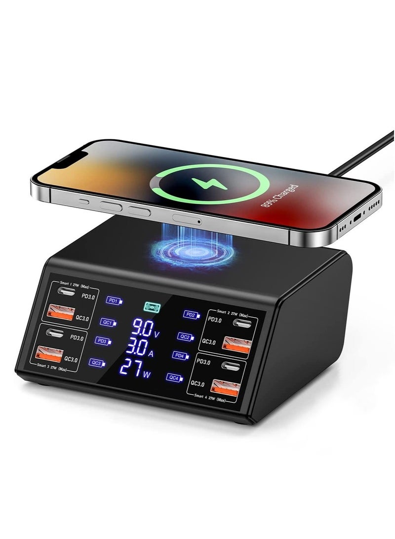 USB charging station, 100W charging station, 8-port charging station, suitable for various devices, multiple USB charger stations, USB C charging stations, compatible with iPhone, Samsung, Huawei - Image 1