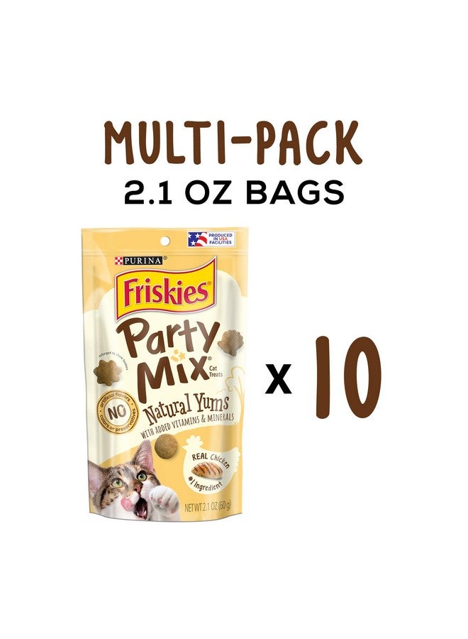 Friskies Purina Friskies Natural Cat Treats, Party Mix Natural Yums With Real Chicken & Vitamins, Minerals & Nutrients - (Pack of 10) 2.1 oz. Pouches - Image 2