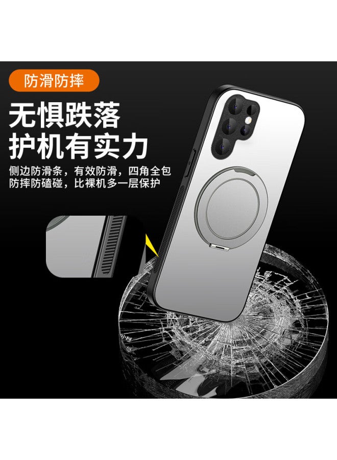 Holdzu pivot Shell For Samsung S25 Ultra Phone Case Samsung S25 Ultra Protective Case Magnetic Full Coverage Anti-drop Frosted High-end Bracket Style - Deep Space Black