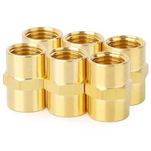 ChillWaves Brass Pipe Fitting, Hex Coupling 1/2" NPT Female x 1/2" NPT Female Thread Adapter(6-PACK) - Image 1