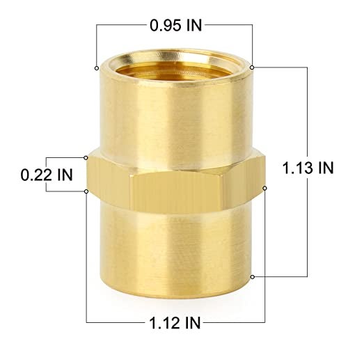 ChillWaves Brass Pipe Fitting, Hex Coupling 1/2" NPT Female x 1/2" NPT Female Thread Adapter(6-PACK) - Image 2