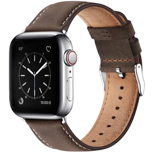 SUNFWR Leather Bands Compatible with Apple Watch Band 42mm(Series 3 2 1) 44mm 45mm 46mm 49mm for Men Women, Top Grain Genuine Leather Replacement Strap for iWatch Ultra 3 2 1, SE3 2 1, Series 11 10 9 8 7 6 5 4 3 2 1 - Image 1