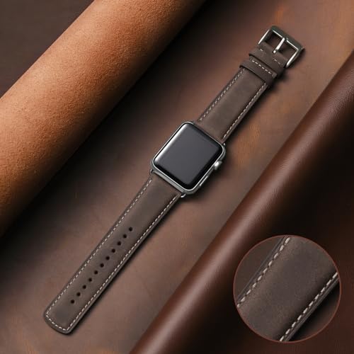 SUNFWR Leather Bands Compatible with Apple Watch Band 42mm(Series 3 2 1) 44mm 45mm 46mm 49mm for Men Women, Top Grain Genuine Leather Replacement Strap for iWatch Ultra 3 2 1, SE3 2 1, Series 11 10 9 8 7 6 5 4 3 2 1 - Image 2