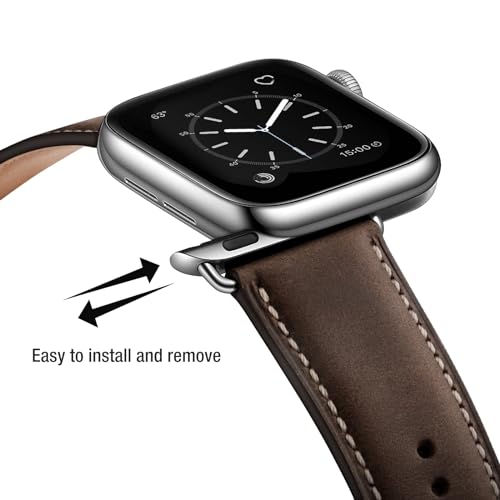 SUNFWR Leather Bands Compatible with Apple Watch Band 42mm(Series 3 2 1) 44mm 45mm 46mm 49mm for Men Women, Top Grain Genuine Leather Replacement Strap for iWatch Ultra 3 2 1, SE3 2 1, Series 11 10 9 8 7 6 5 4 3 2 1 - Image 4
