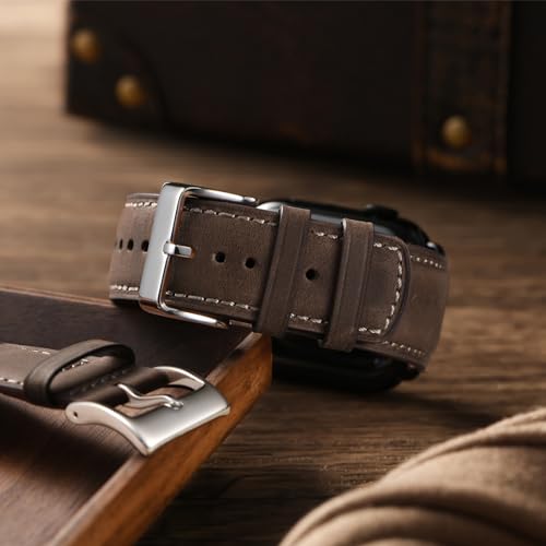 SUNFWR Leather Bands Compatible with Apple Watch Band 42mm(Series 3 2 1) 44mm 45mm 46mm 49mm for Men Women, Top Grain Genuine Leather Replacement Strap for iWatch Ultra 3 2 1, SE3 2 1, Series 11 10 9 8 7 6 5 4 3 2 1 - Image 3