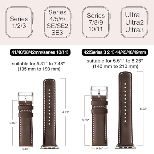 SUNFWR Leather Bands Compatible with Apple Watch Band 42mm(Series 3 2 1) 44mm 45mm 46mm 49mm for Men Women, Top Grain Genuine Leather Replacement Strap for iWatch Ultra 3 2 1, SE3 2 1, Series 11 10 9 8 7 6 5 4 3 2 1 - Image 5