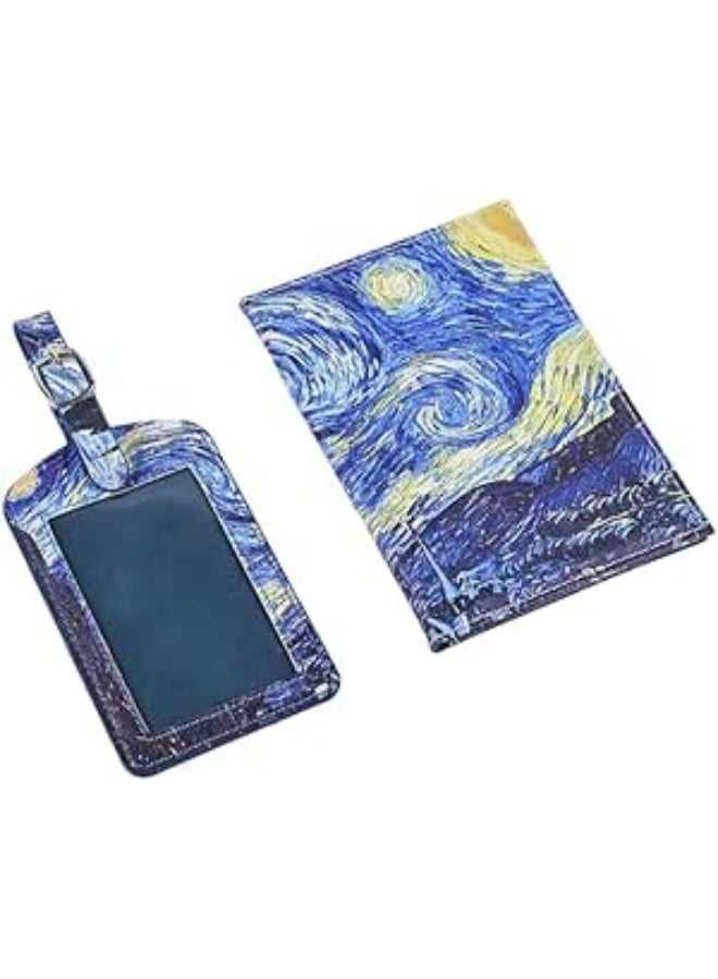 SHOWDAY Passport Holder & Luggage Tag Set, PU Leather Travel Passport Cover with Card Slots + ID Tag with Adjustable Strap, Lightweight Passport Wallet Organizer for Men - Image 1