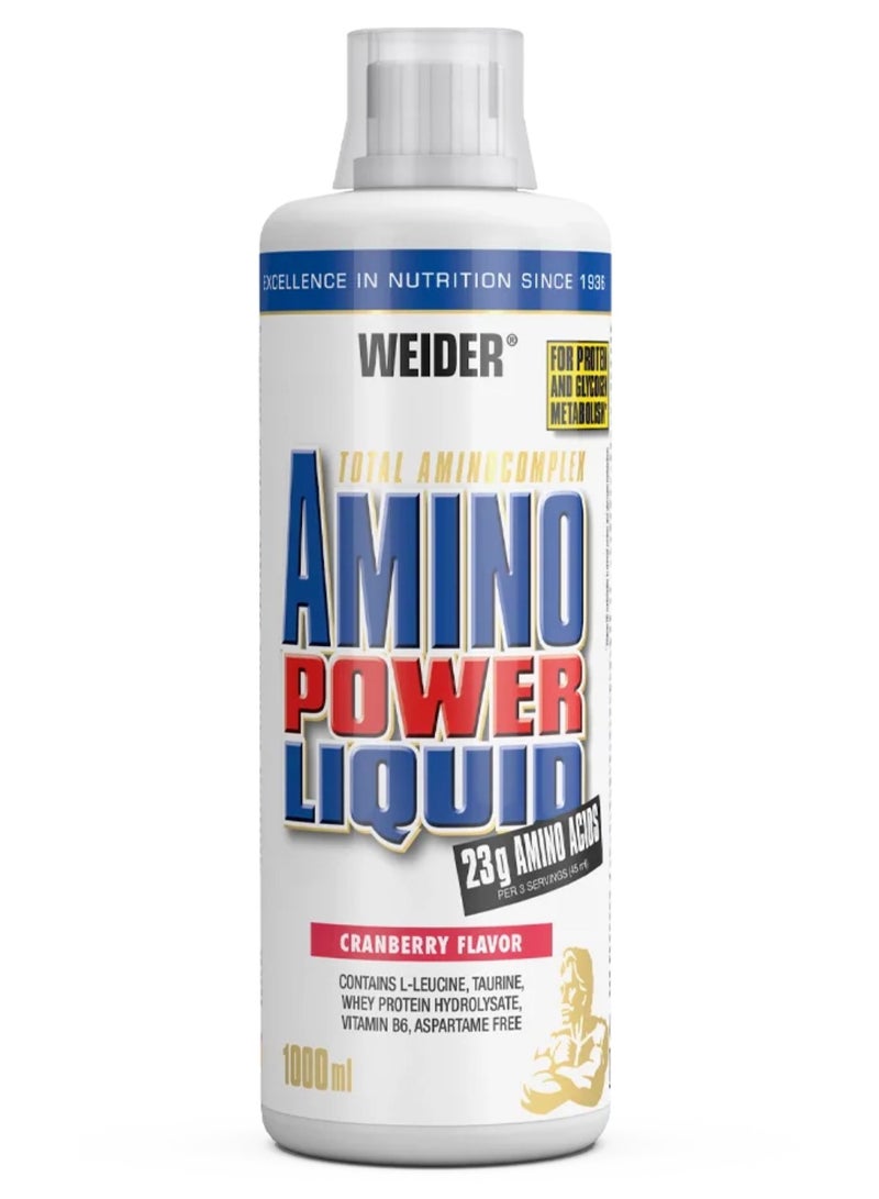 Amino Power Liquid - 1000ml, Cranberry Flavor, High-Dosage Amino Acid Supplement