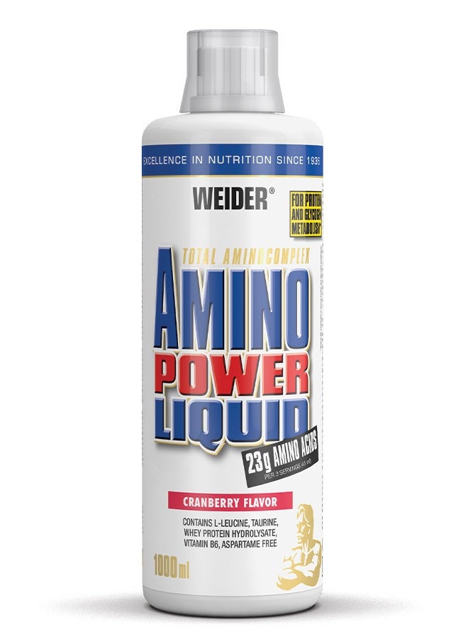 Amino Power Liquid - 1000ml, Cranberry Flavor, High-Dosage Amino Acid Supplement 