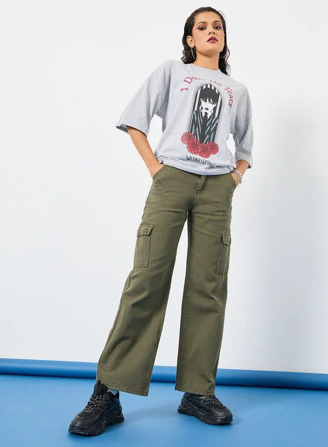 ستايلي Oversized Wednesday Graphic Drop Shoulder T-Shirt