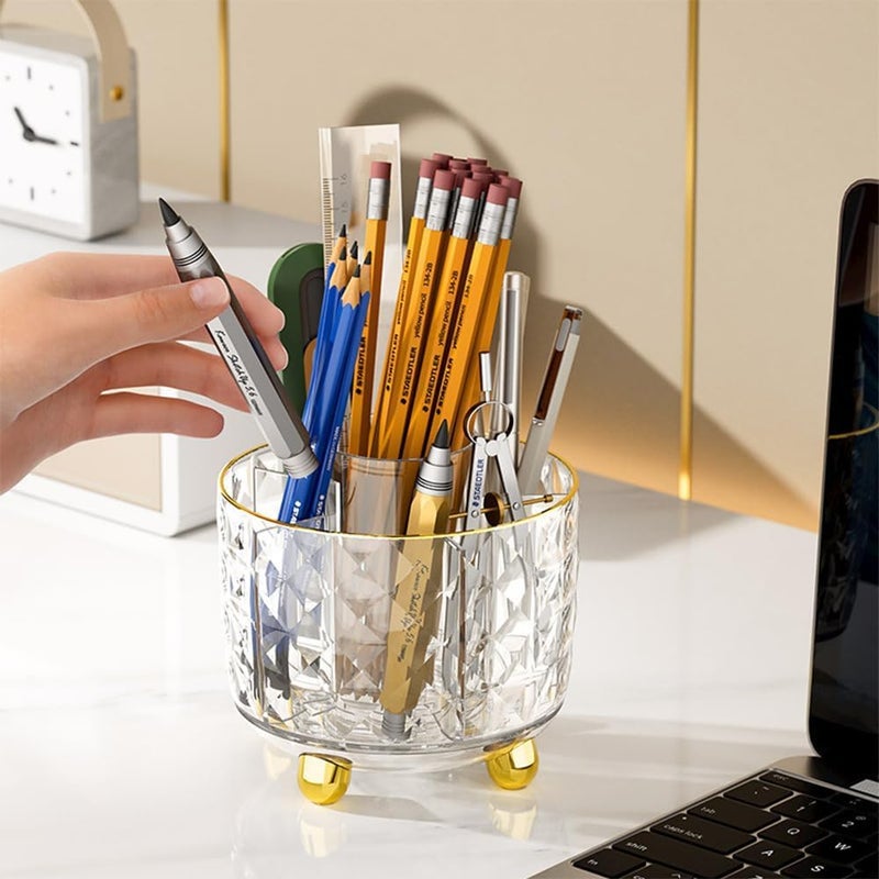 Deoxys Makeup Brush Holder Organizer for Desk 360 Rotating DustproofMake Up Brushes Container with 6 Removeable SlotSpinning Cosmetics Holder for Vanity CosmeticsMake up Brushes and Pen - Image 1