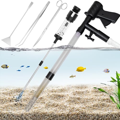 Carefree Fish Aquarium Gravel Cleaner 15~30In Multi-Functional Syphon Feeding Tube Upgraded Turkey Baster Stainless Steel Long Tweezers Long Scissors Long Base Leveling Shovel - Image 1