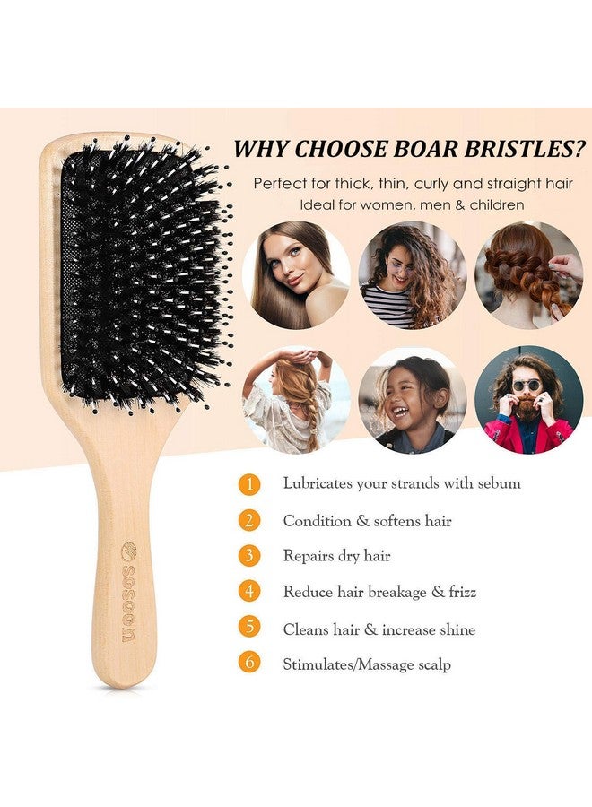 Sosoon فرشاة شعر 2 عبوة فرشاة شعر من شعر الخنزير للنساء والرجال والأطفال تقليل التجاعيد لا مزيد من التشابك فرشاة سفر صغيرة مشط ذيل وصندوق هدايا متضمن - Image 5