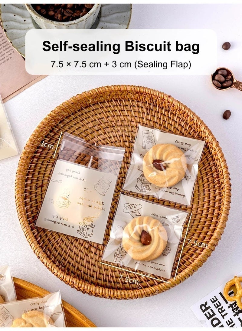 صحة هوم ١٠٠ كيس بسكويت ذاتية الإغلاق من مادة غذائية سميكة، شبه شفاف مع طبعة لطيفة، لتعبئة البسكويت والحلويات والوجبات الخفيفة 7.5×7.5+3 سم - Image 3