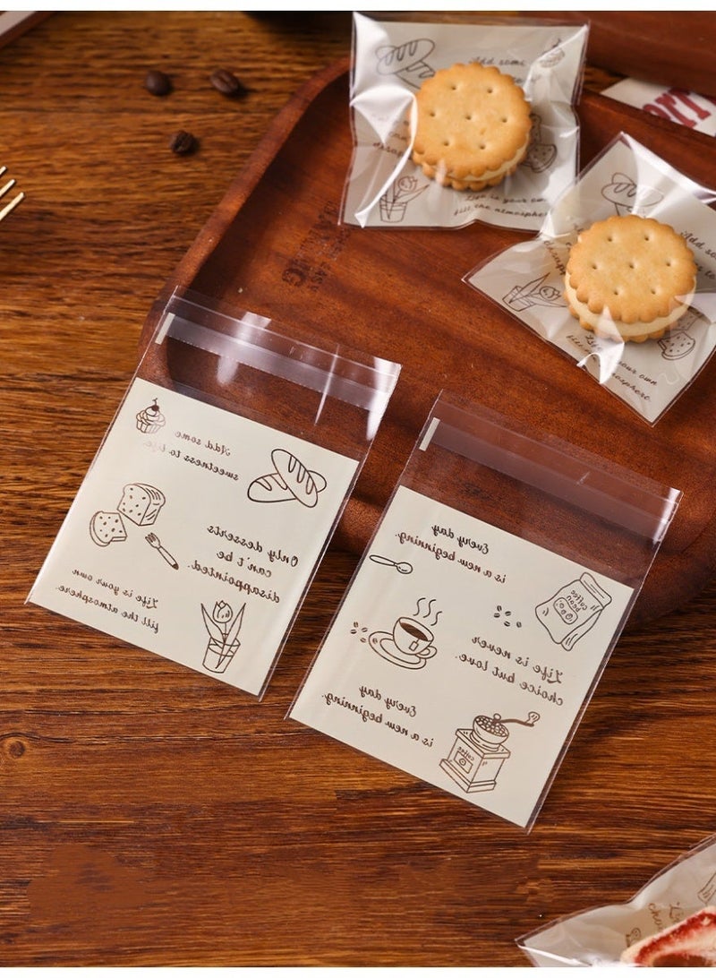 صحة هوم ١٠٠ كيس بسكويت ذاتية الإغلاق من مادة غذائية سميكة، شبه شفاف مع طبعة لطيفة، لتعبئة البسكويت والحلويات والوجبات الخفيفة 7.5×7.5+3 سم - Image 2