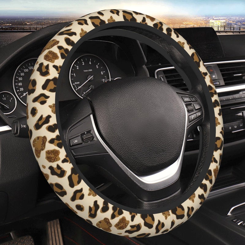 CTVSLFU Steering Wheel Cover Universal Fit Car Interior Accessories for Women Men 15 Inch Breathable Anti Slip Odorless Neoprene Steering Wheel Cover for Car Decor Protector Brown Gold Leopard 006 - Image 3