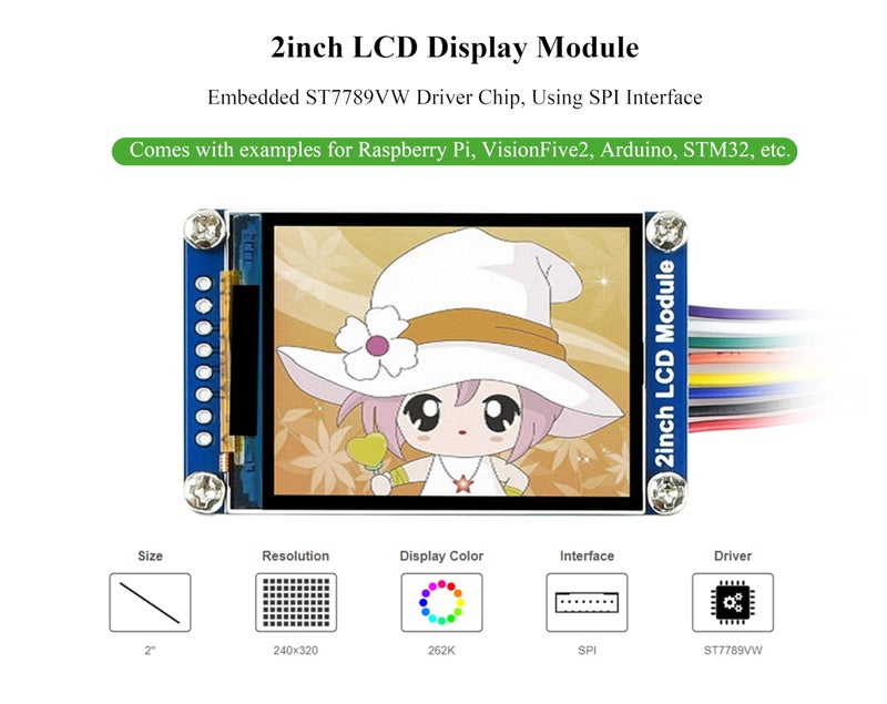 Waveshare شاشة LCD صغيرة 2 بوصة من Waveshare - متوافقة مع Raspberry Pi/Arduino/STM32، دقة 240x320، شاشة IPS LCD، 262K لون RGB، محرك ST7789VW مدمج، واجهة SPI - Image 3