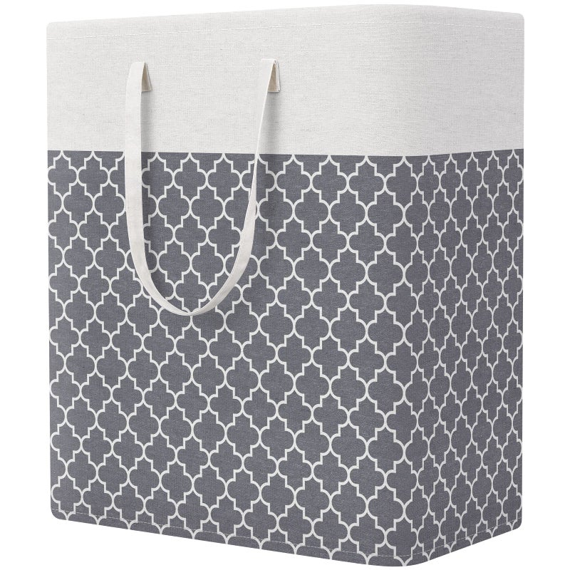 StorageRight Laundry Basket Hamper Large Collapsible Laundry Hamper with Easy Carry Handles Freestanding Clothes Hampers for Laundry  Bedroom  Dorm  Clothes  Towels  Toys  100L  Clover Grey