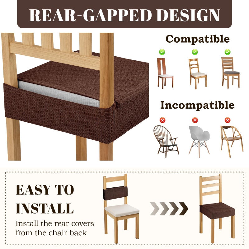 Songrey Waterproof Seat Covers for Dining Chairs Set of 4, No Rear Chair Covers, Stretch Removable Washable Chair Slipcover Protector, Chocolate - Image 5