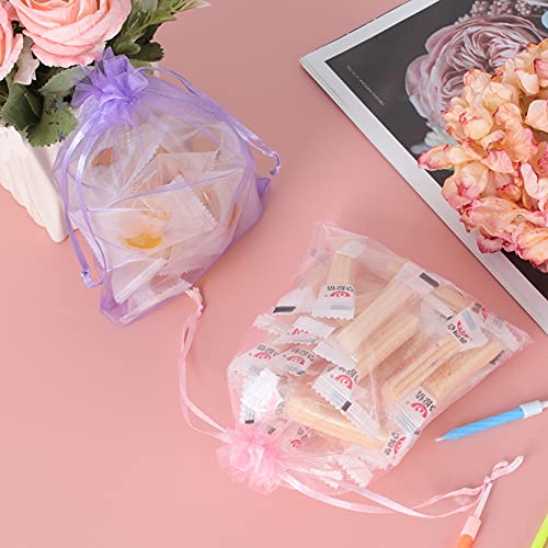 Ponpon 100pcs Assorted Color Organza Bags, 5x7 inches Mesh Bags Drawstring Bags for Candy Jewellery Random Color - Image 5