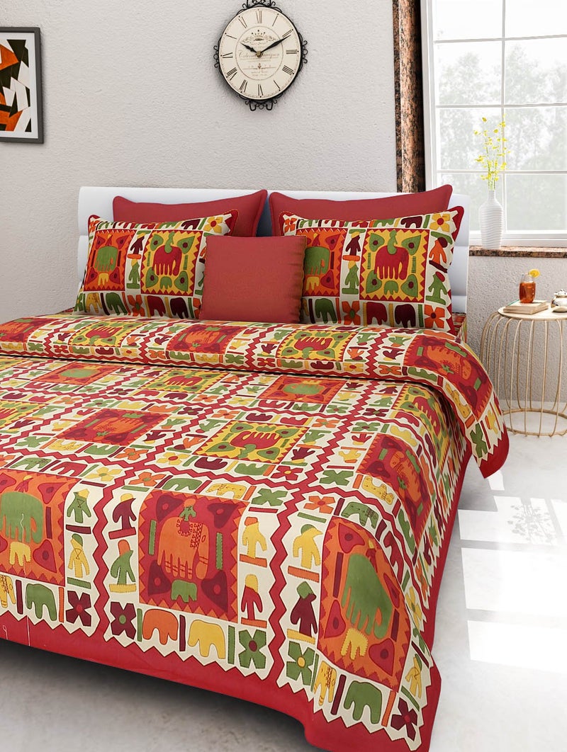 E Elma 100 Pure Cotton Rajasthani Tradition Queen Size Double Bedsheets with 2 Pillow Covers Queen Size Jaipuri Bedspreads - Image 1