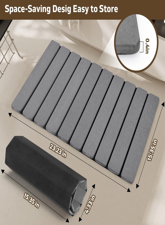 tdcokhe Foldable Stone Bath Mat, 2 PCS Quick-Dry Diatomaceous Earth Stone Drying Mat for Bathroom, Non-Slip Rubber Base, Shower Mat Outside Shower, Easy to Store, Easy to Clean (Grey 24"×16" & 8"x4") - Image 4