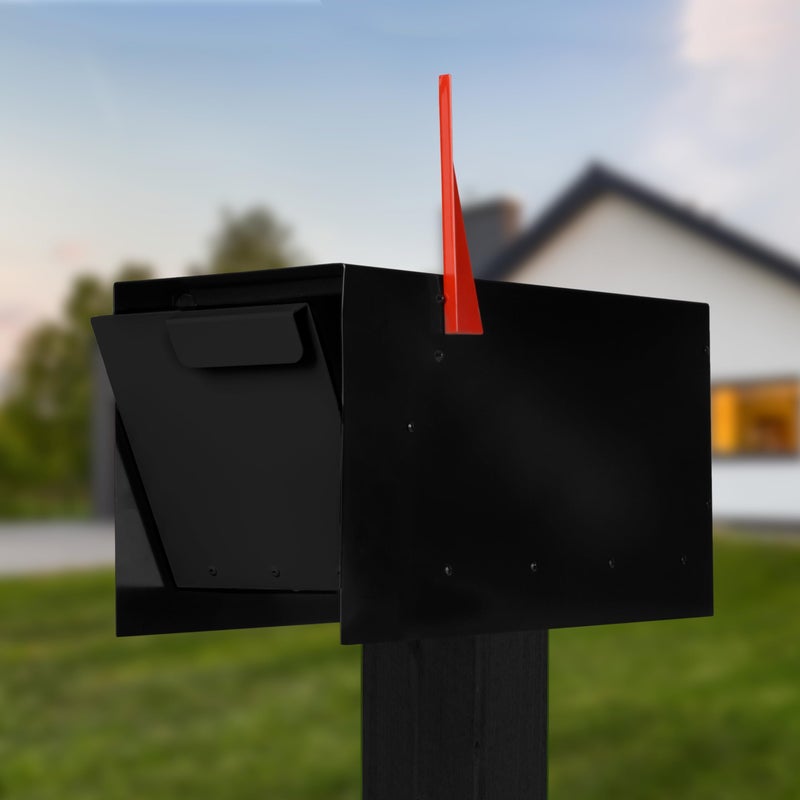 Ilyapa Modern Mailbox Design Black Powder Coated Tab Pull Handle Steel Heavy Duty Curbside Welded Mail Box Stainless Steel Hinges  Magnetic Door