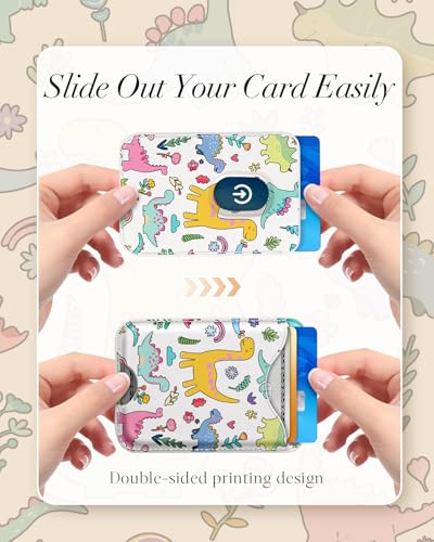 Shorogyt Compatible with Magsafe Wallet Magnetic Card Holder - Dinosaur Phone Wallets for Women Teen Girls Cute Pattern for iPhone 17/16/15/14/13/12 Series Slim for Apple Mag RFID Magnet, Fit 3 Cards - Image 4