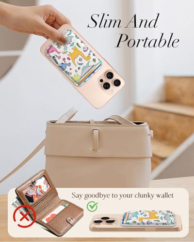 Shorogyt Compatible with Magsafe Wallet Magnetic Card Holder - Dinosaur Phone Wallets for Women Teen Girls Cute Pattern for iPhone 17/16/15/14/13/12 Series Slim for Apple Mag RFID Magnet, Fit 3 Cards - Image 2