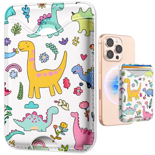 Shorogyt Compatible with Magsafe Wallet Magnetic Card Holder - Dinosaur Phone Wallets for Women Teen Girls Cute Pattern for iPhone 17/16/15/14/13/12 Series Slim for Apple Mag RFID Magnet, Fit 3 Cards - Image 1
