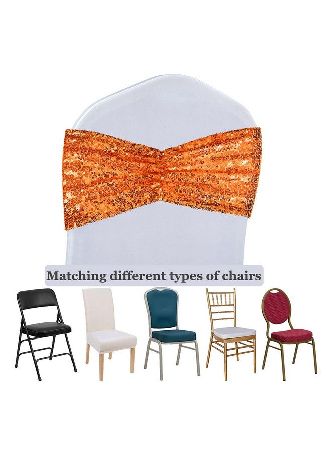 SquarePie 50 Pcs Sequin Chair Sashes Orange Sequin Sashes Bands Decorative Chair Ties For Wedding Party Festive Chair Cover Decor - Image 4