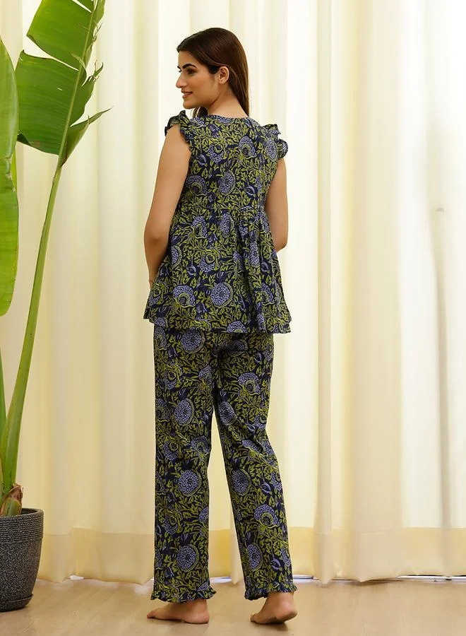 sanskrutihomes Sanskrutihomes Floral Printed Cotton Top and Pyjama Set