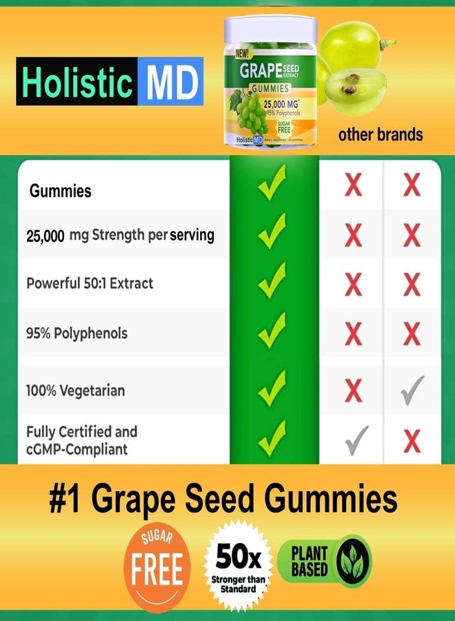Holistic MD Grape Seed Extract Gummies | Grape Seed Oil 25,000 mg 50x Original | >95% Polyphenols | #1 Grape Seed Gummies in USA | Sugar Free Vegan | Grape Flavor 60 ct - Image 3