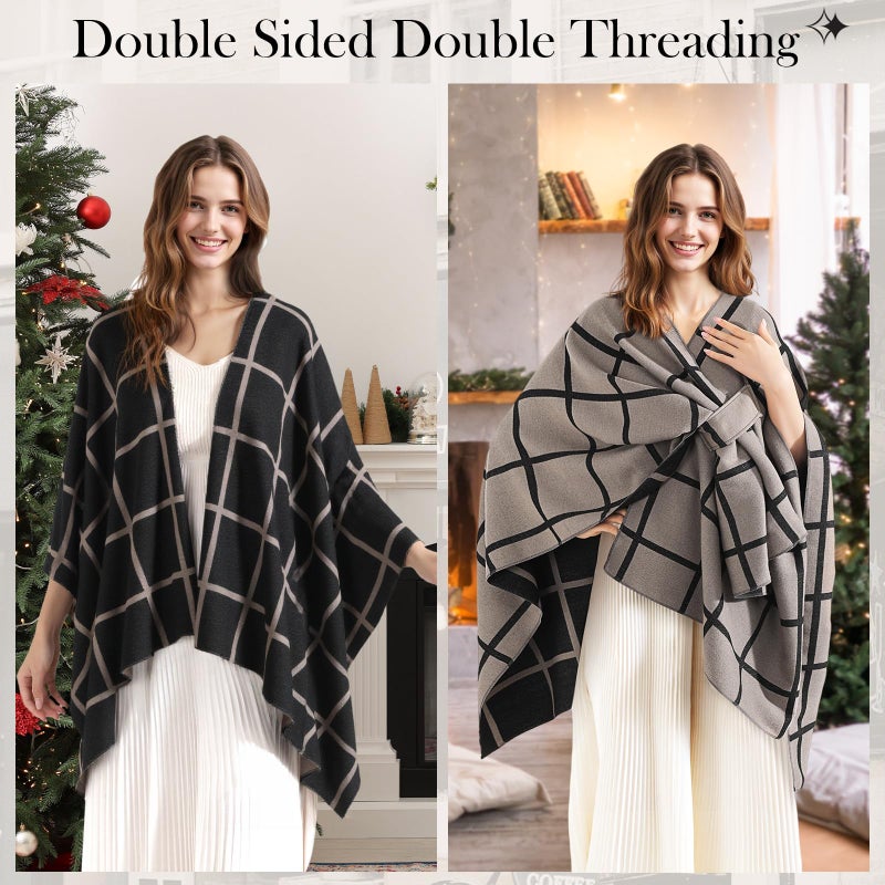 fauson Shawl Wraps for Women Open Front Ponchos for Women for Fall Winter Pashmina(Oversized Sweaters Casual Shawls for Evening Dressing Blanket) - Image 2