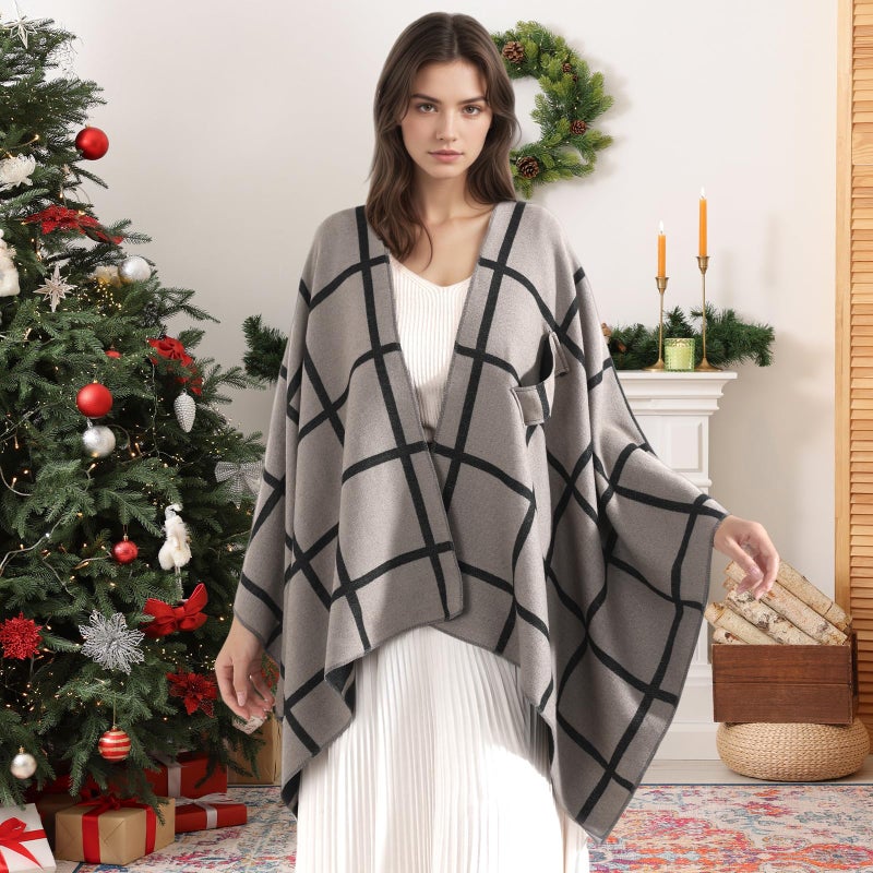 fauson Shawl Wraps for Women Open Front Ponchos for Women for Fall Winter Pashmina(Oversized Sweaters Casual Shawls for Evening Dressing Blanket) - Image 3