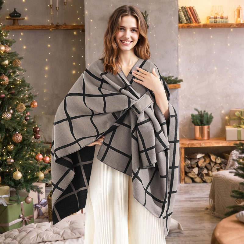 fauson Shawl Wraps for Women Open Front Ponchos for Women for Fall Winter Pashmina(Oversized Sweaters Casual Shawls for Evening Dressing Blanket) - Image 5