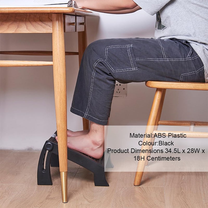 divinezon 6 Point Adjustable Underdesk Footrest with Foot Massager Roller 345 X 28 X 18 CM Black - Image 2